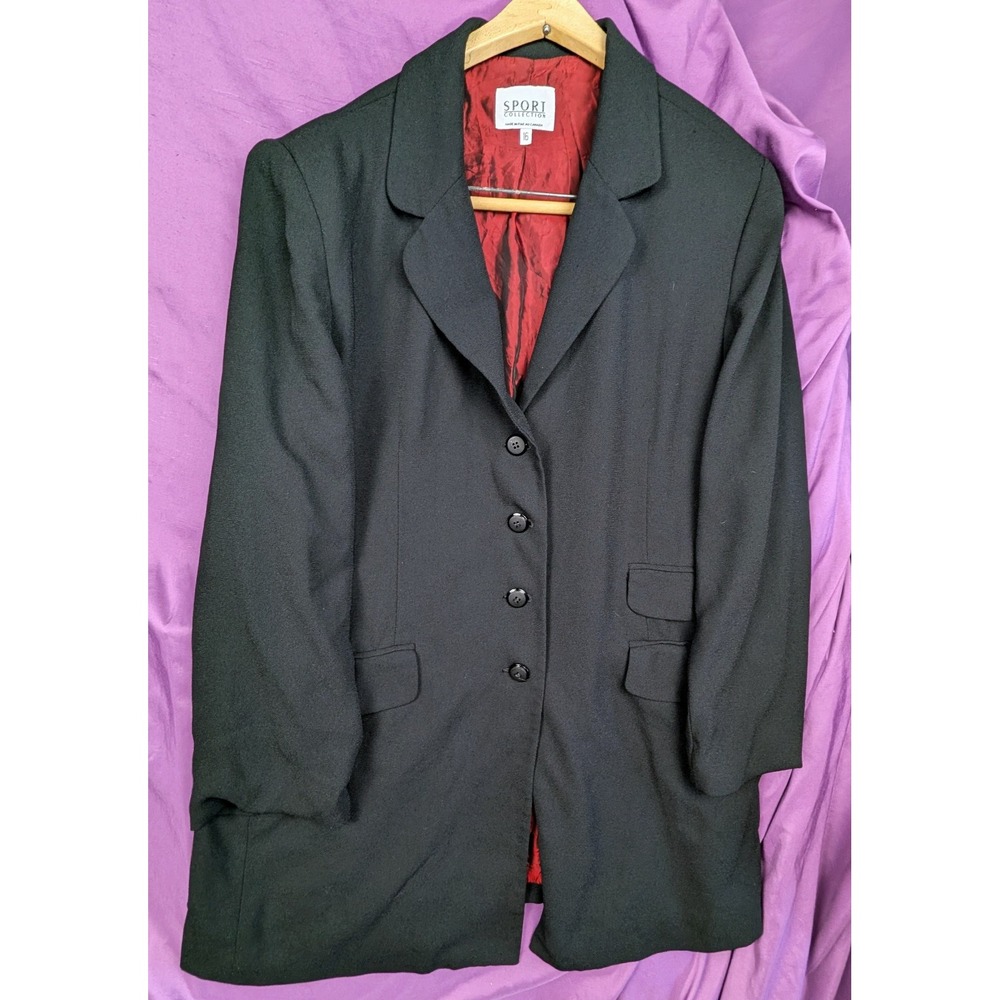 VTG Black Crepe Blazer Red Lining 16 Made In Canada 1980's Sport Collection